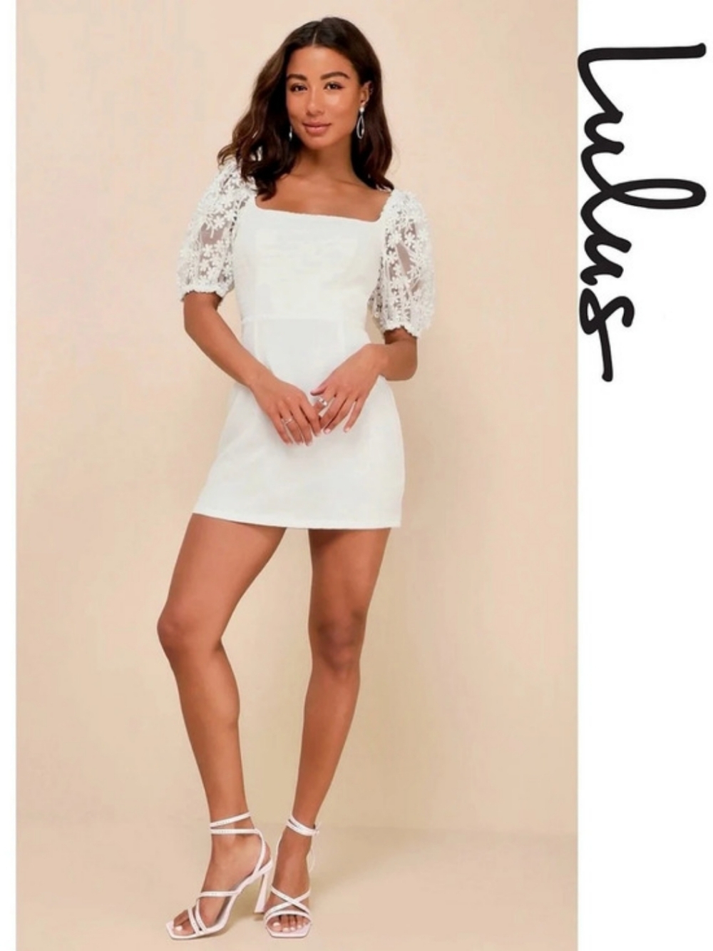 Lulus - Charming Potential White Organza Backless Puff Sleeve Mini Dress